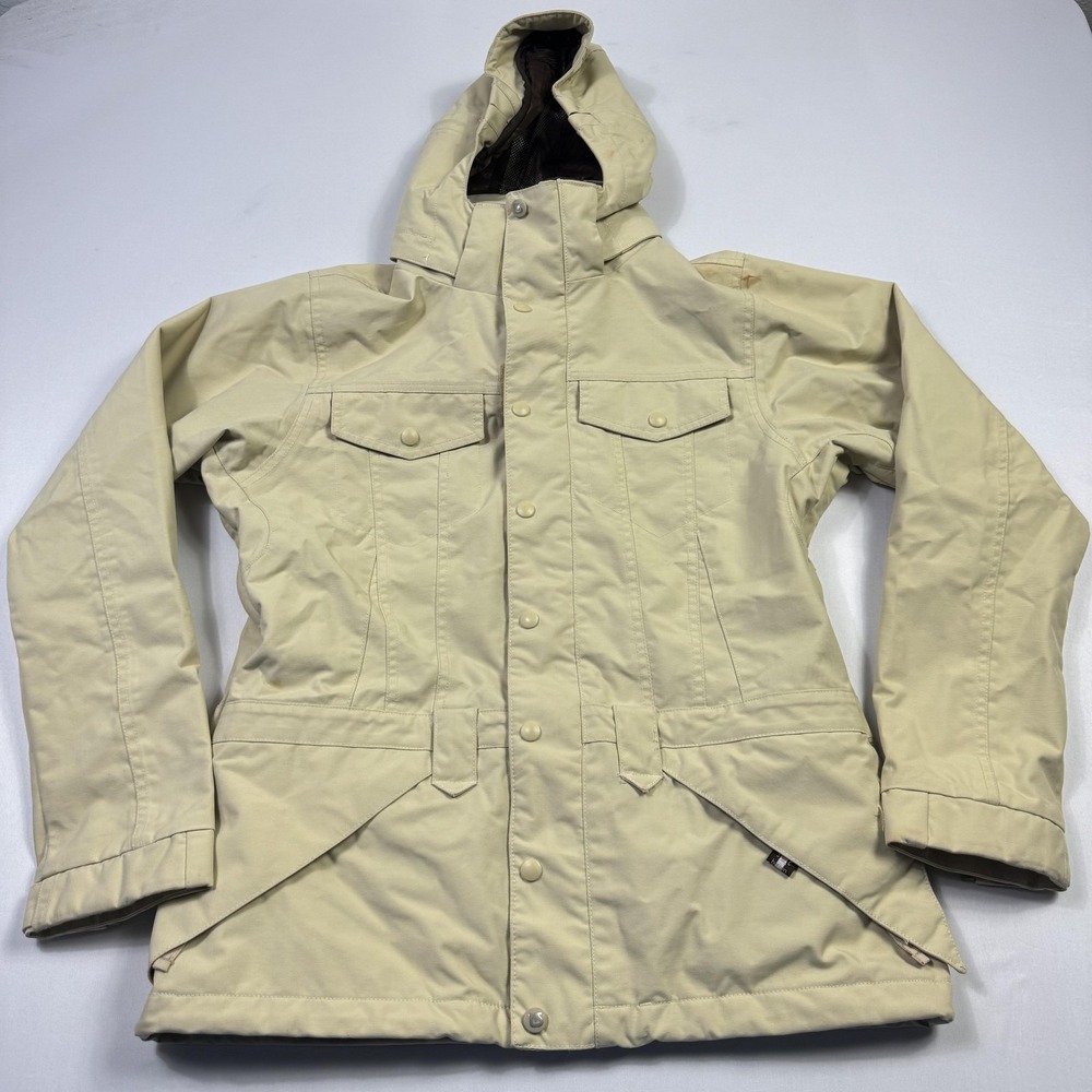 Burton Jacket Womens Medium Beige‎ Hooded Ski Snowboard Parka Waterproof Winter